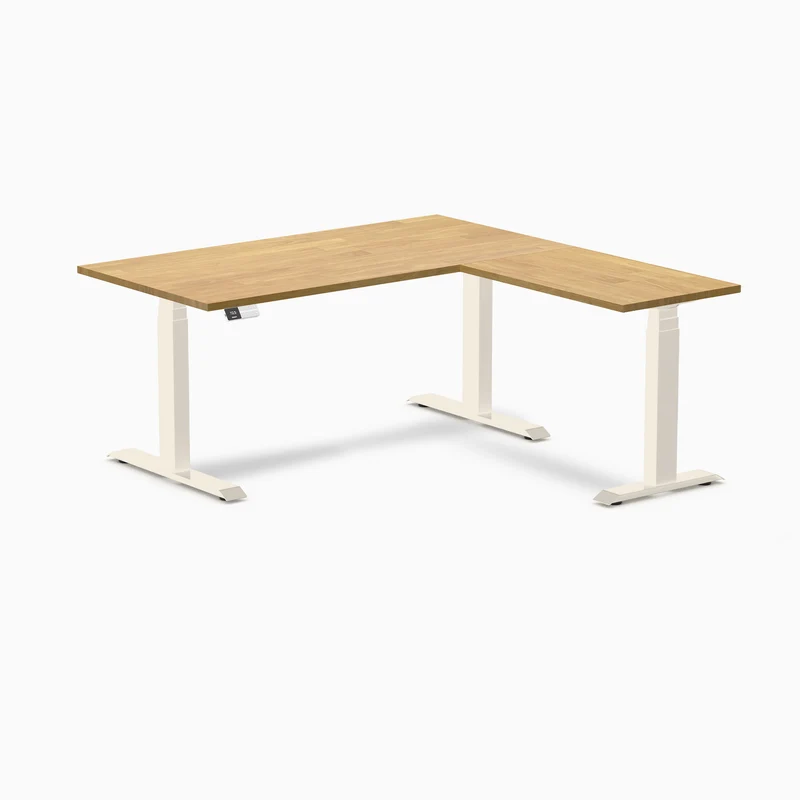 Desky Rubberwood L-Shape Sit Stand Desk