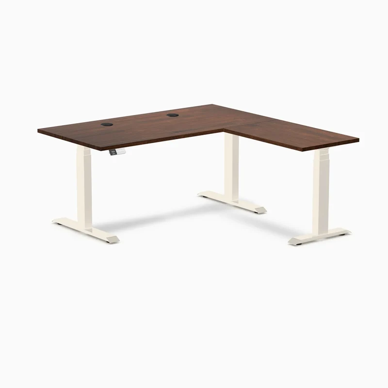 Desky Rubberwood L-Shape Sit Stand Desk