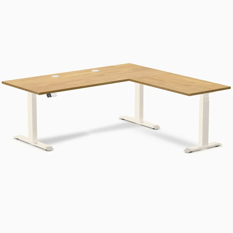 Desky Rubberwood L-Shape Sit Stand Desk