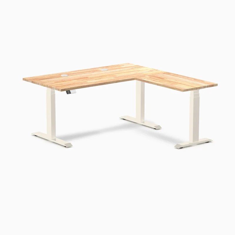 Desky Rubberwood L-Shape Sit Stand Desk