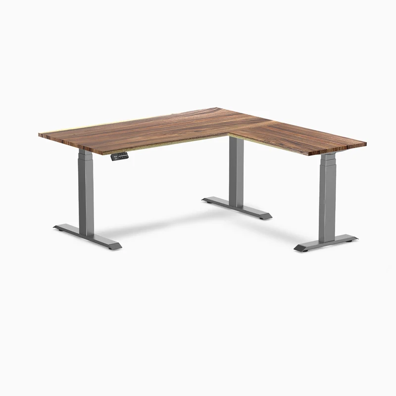 Desky Hardwood L-Shape Sit Stand Desk