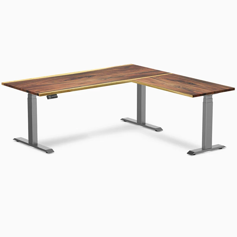 Desky Hardwood L-Shape Sit Stand Desk