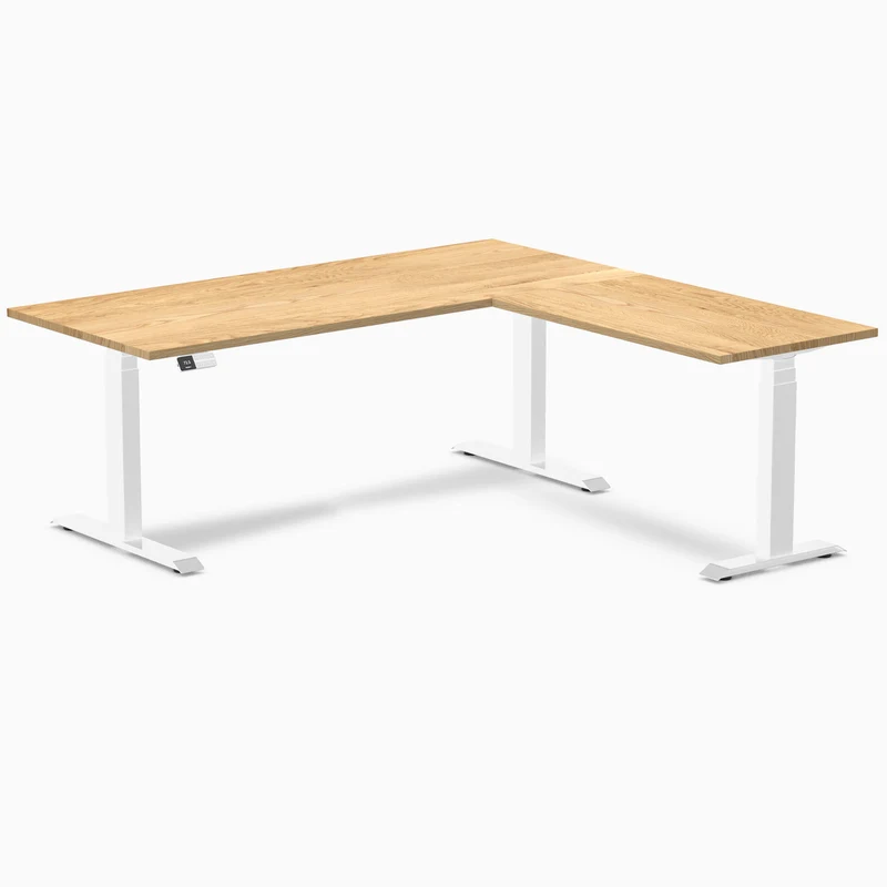 Desky Hardwood L-Shape Sit Stand Desk