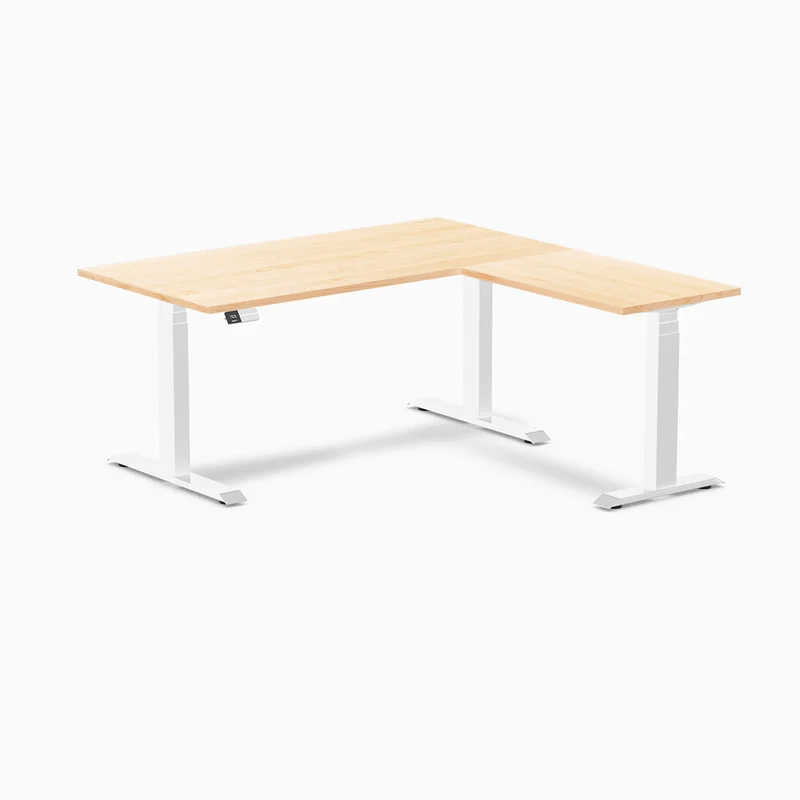 Desky Hardwood L-Shape Sit Stand Desk