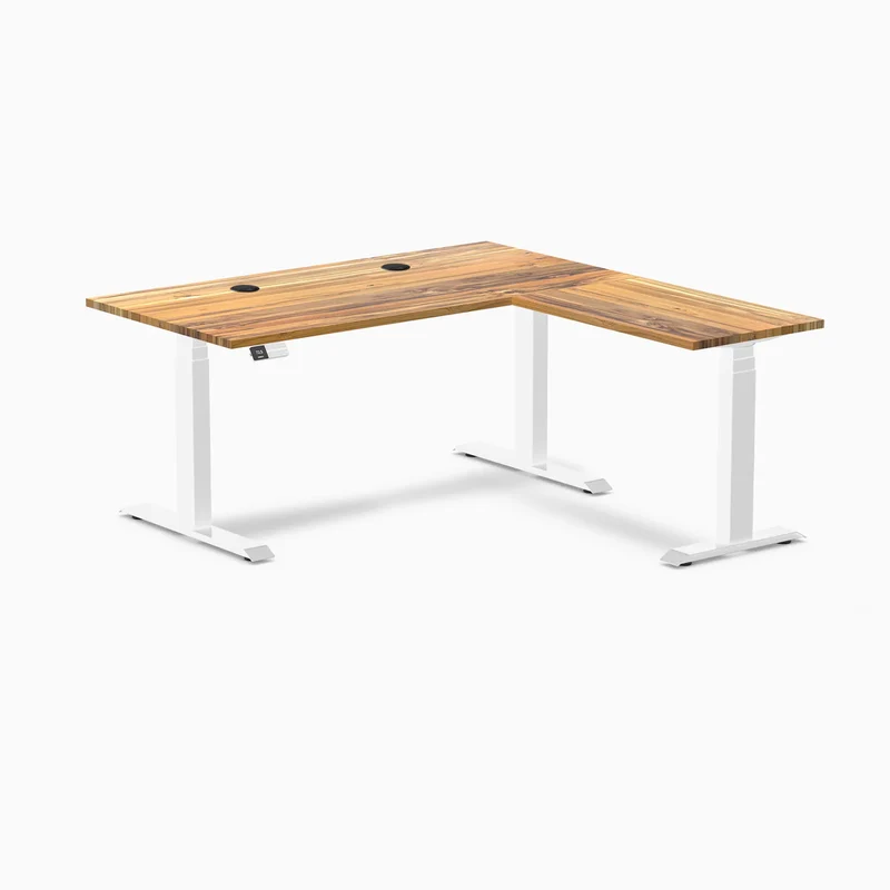Desky Hardwood L-Shape Sit Stand Desk