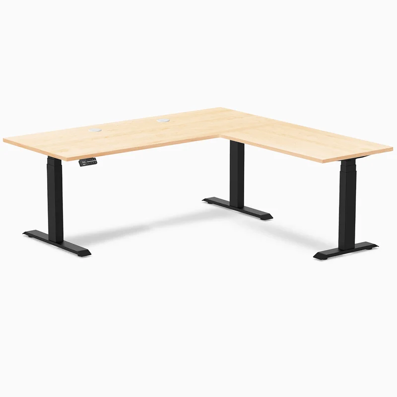 Desky Hardwood L-Shape Sit Stand Desk