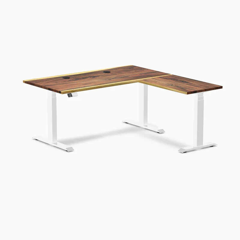 Desky Hardwood L-Shape Sit Stand Desk