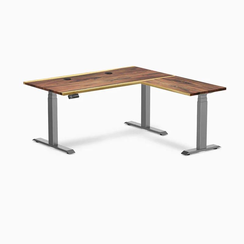 Desky Hardwood L-Shape Sit Stand Desk