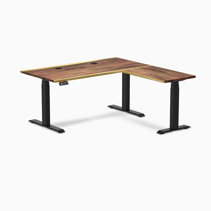 Desky Hardwood L-Shape Sit Stand Desk