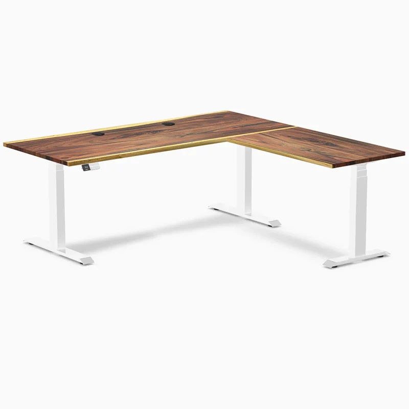 Desky Hardwood L-Shape Sit Stand Desk