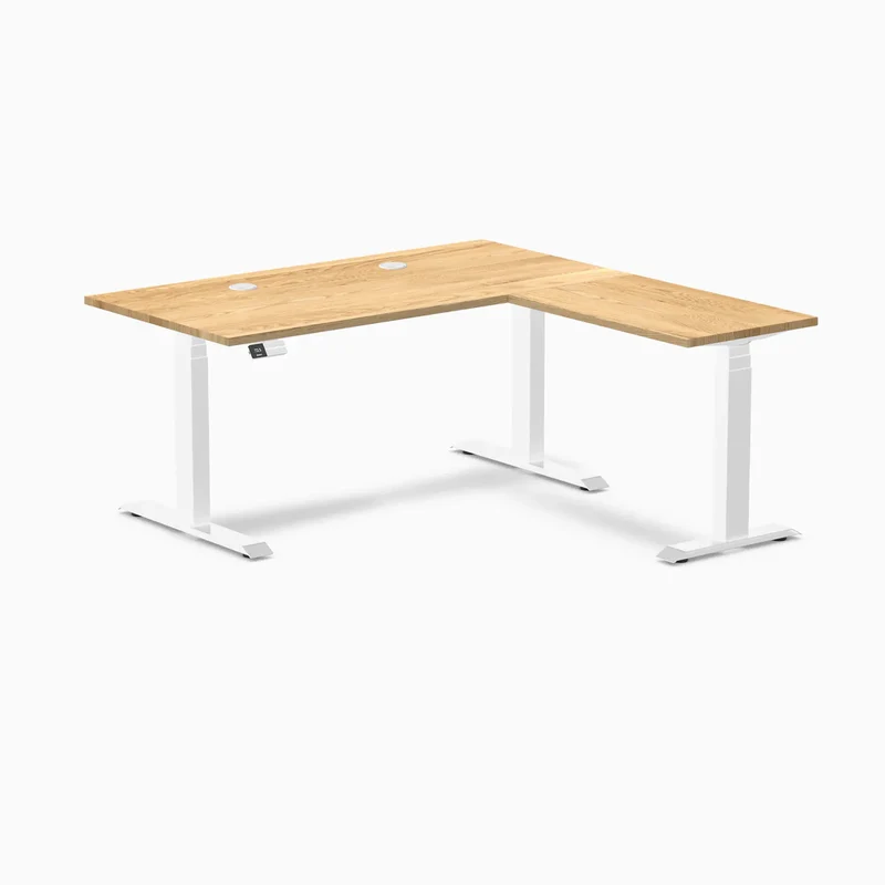 Desky Hardwood L-Shape Sit Stand Desk