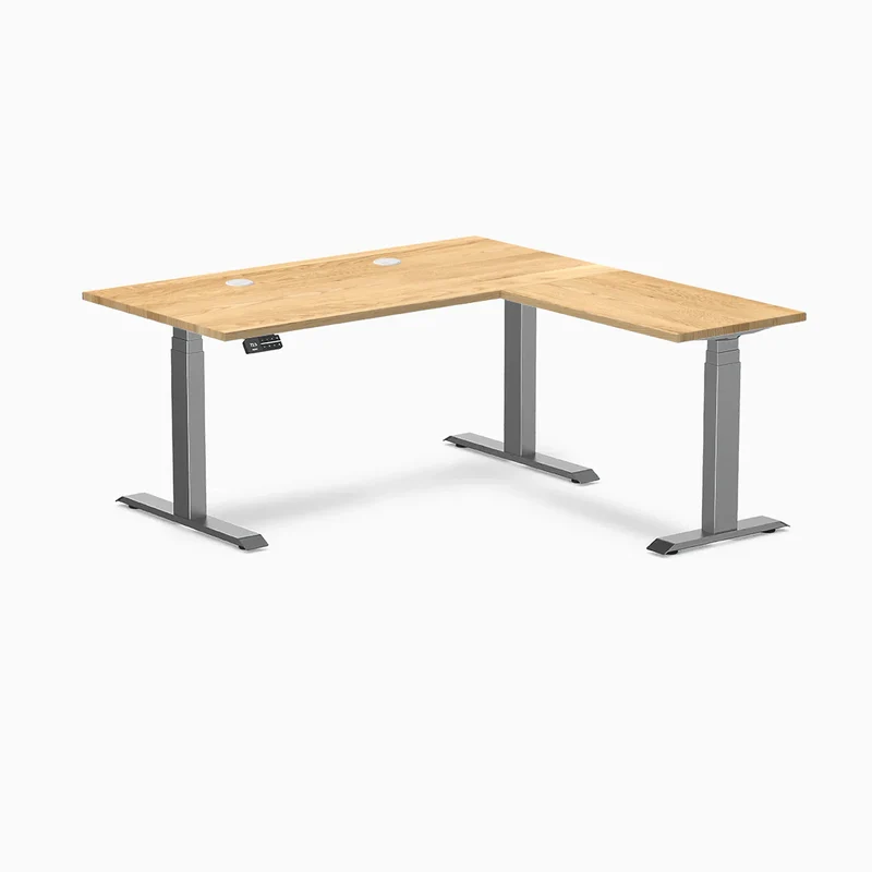 Desky Hardwood L-Shape Sit Stand Desk