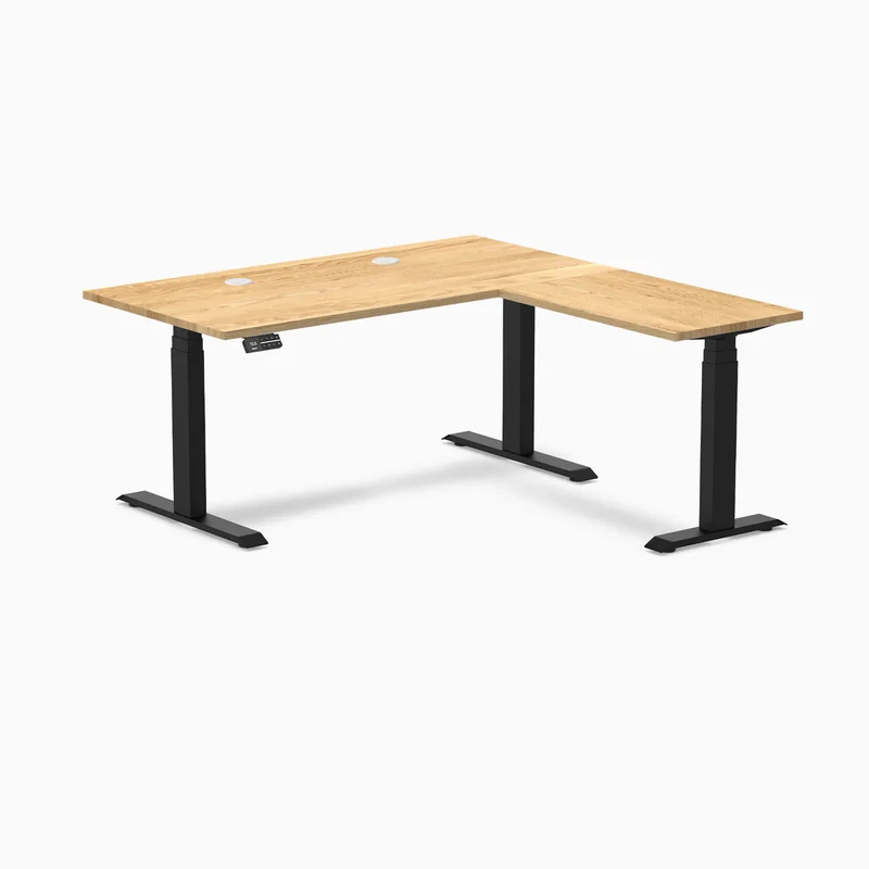 Desky Hardwood L-Shape Sit Stand Desk