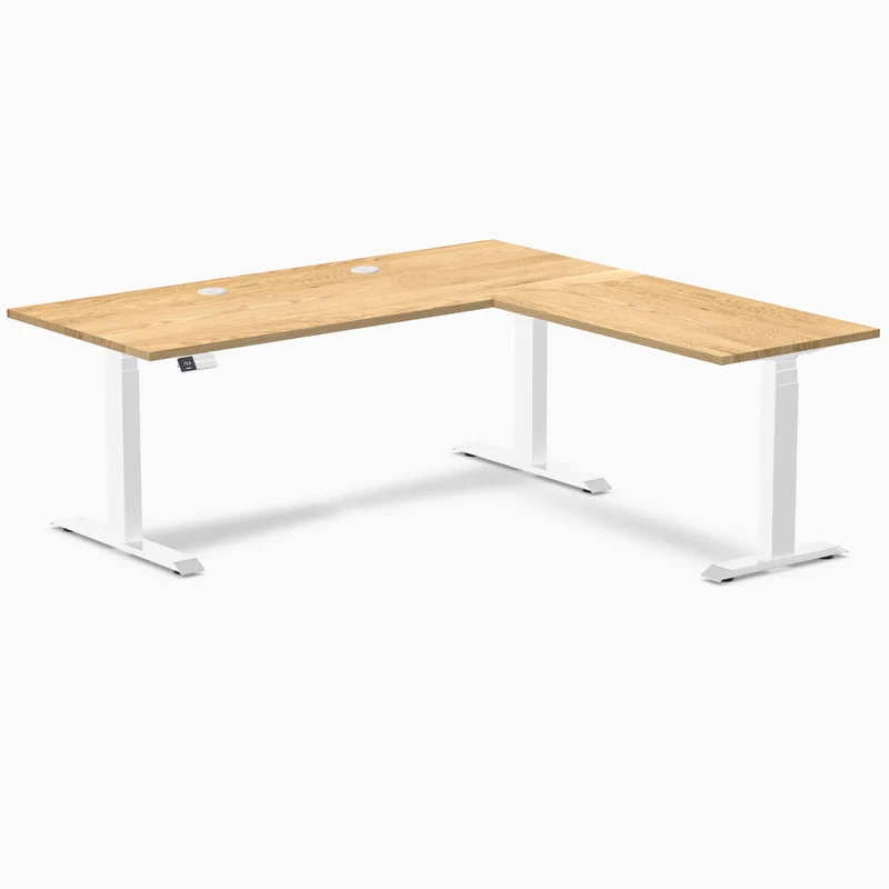Desky Hardwood L-Shape Sit Stand Desk