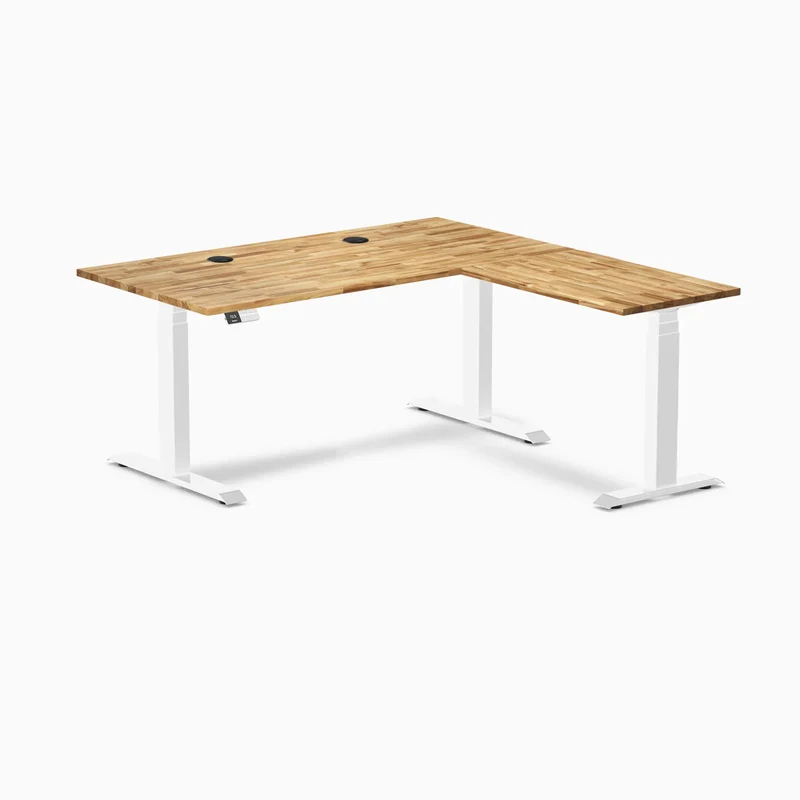 Desky Hardwood L-Shape Sit Stand Desk