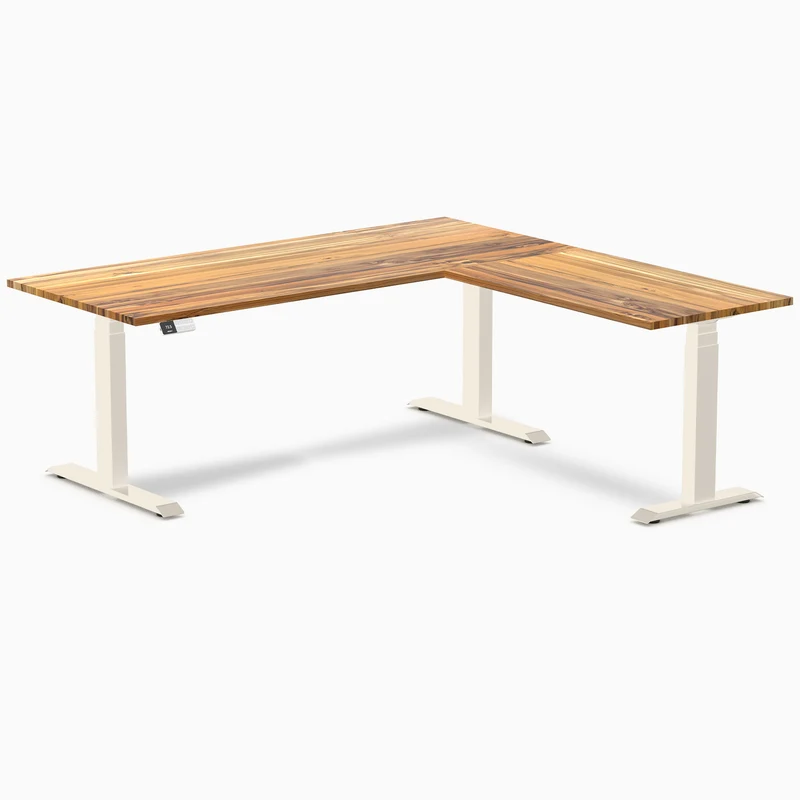 Desky Hardwood L-Shape Sit Stand Desk