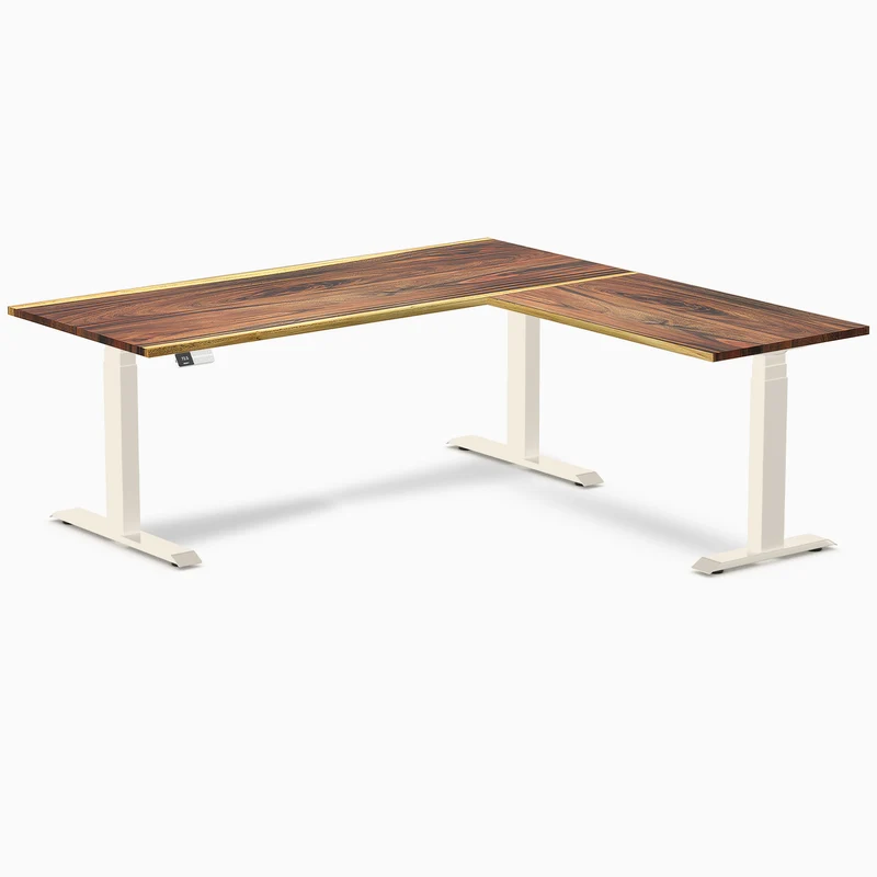 Desky Hardwood L-Shape Sit Stand Desk