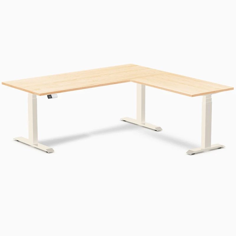 Desky Hardwood L-Shape Sit Stand Desk