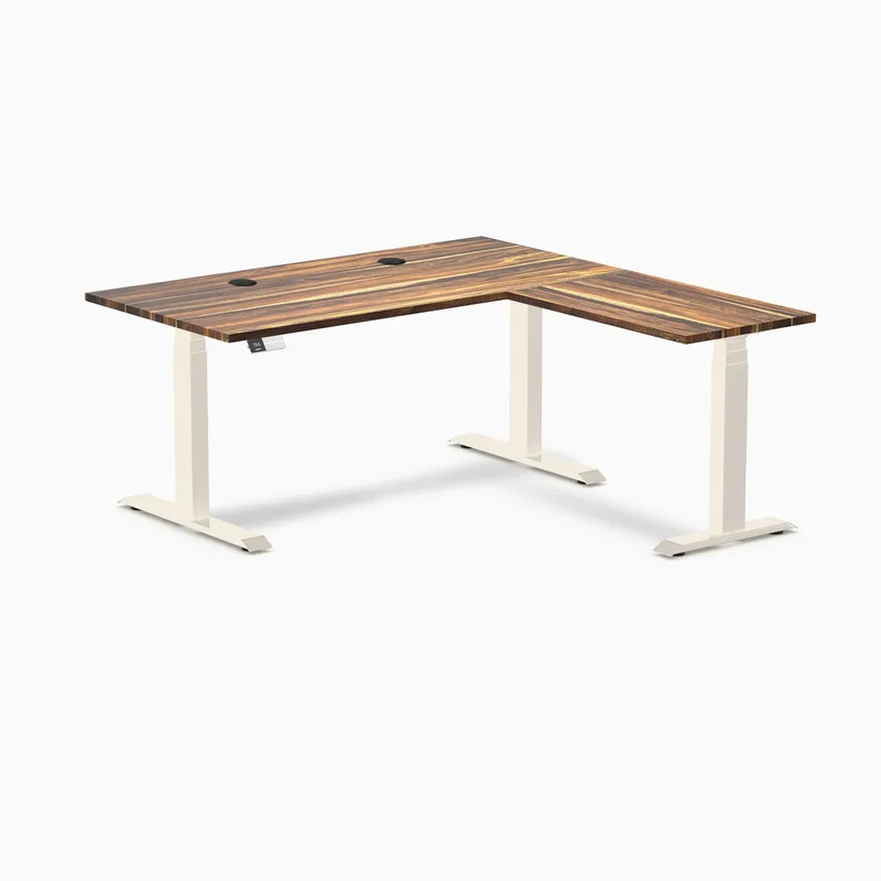 Desky Hardwood L-Shape Sit Stand Desk