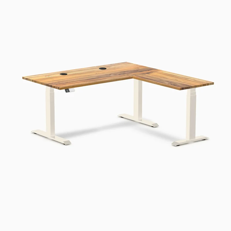 Desky Hardwood L-Shape Sit Stand Desk