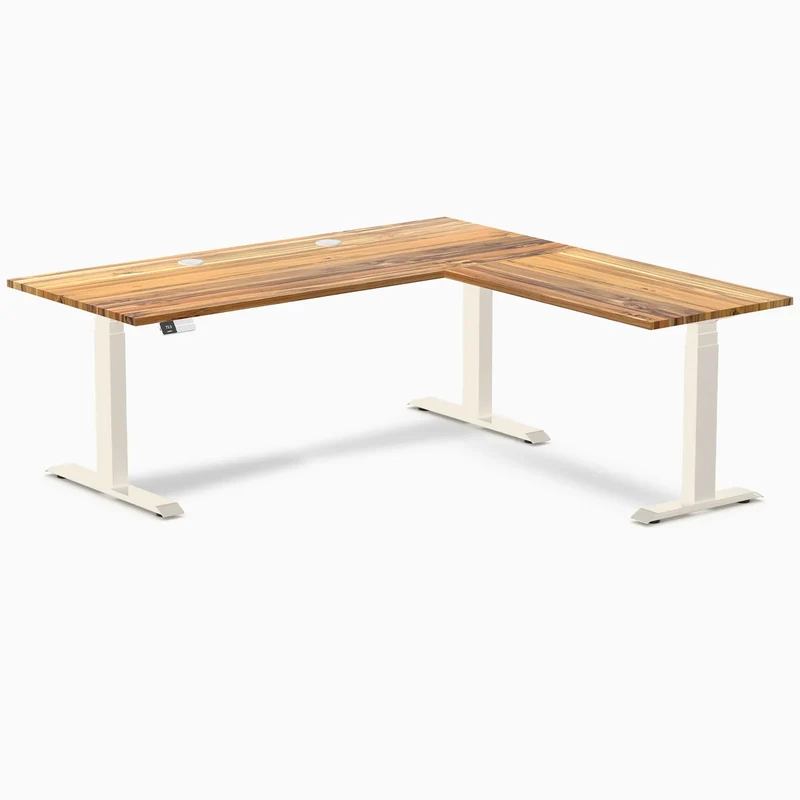 Desky Hardwood L-Shape Sit Stand Desk