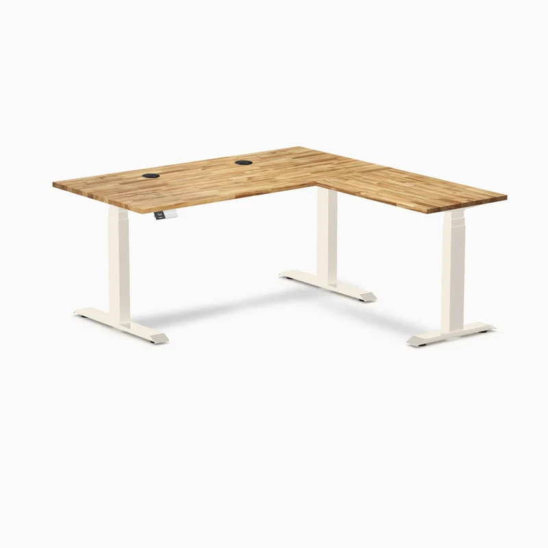 Desky Hardwood L-Shape Sit Stand Desk