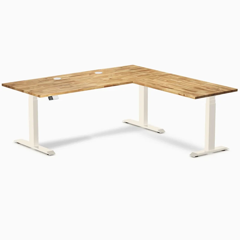 Desky Hardwood L-Shape Sit Stand Desk