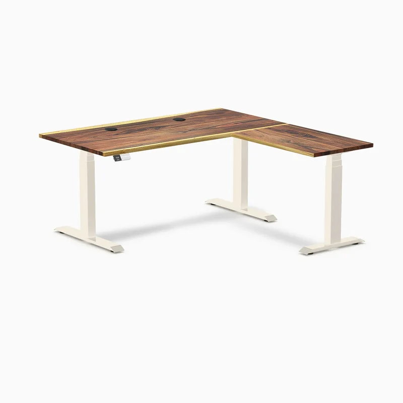 Desky Hardwood L-Shape Sit Stand Desk