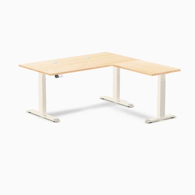 Desky Hardwood L-Shape Sit Stand Desk