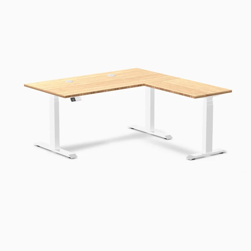 Desky Bamboo L-Shape Sit Stand Desk