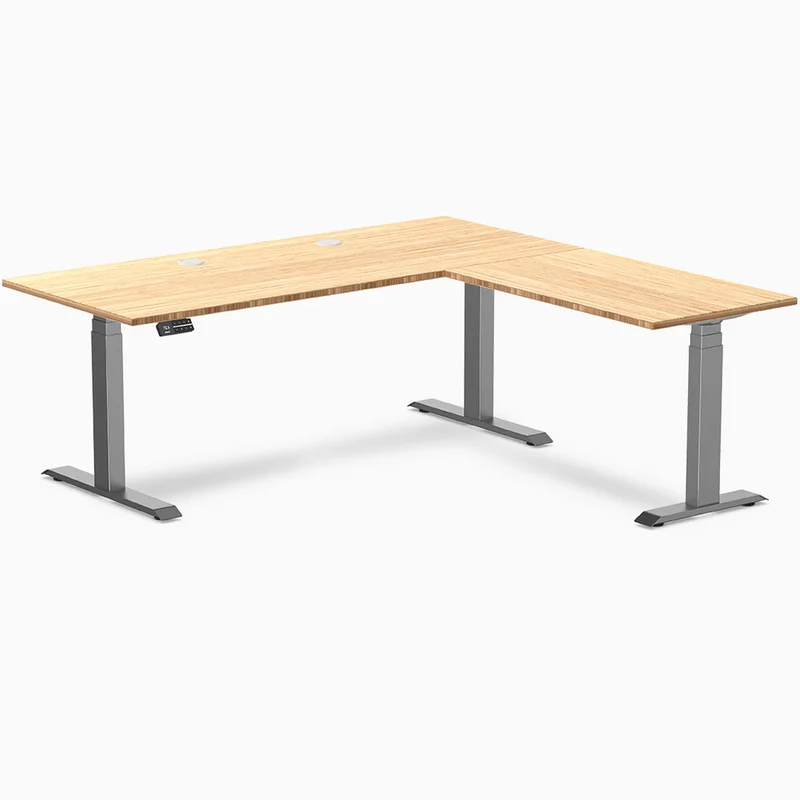 Desky Bamboo L-Shape Sit Stand Desk