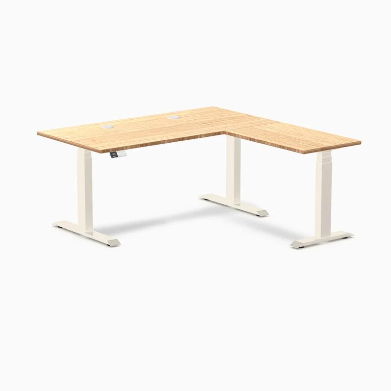 Desky Bamboo L-Shape Sit Stand Desk