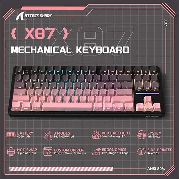 ATTACK SHARK X87 Blackberry (Strawberry Switch)