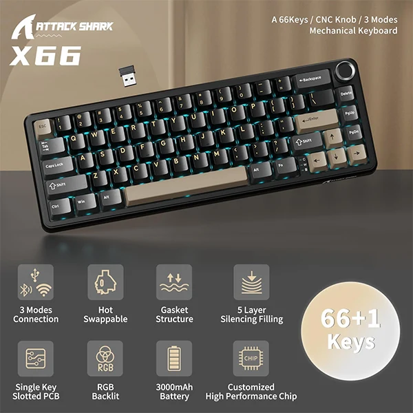 ATTACK SHARK X66 Star Black (Strawberry Switch)