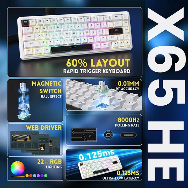 ATTACK SHARK X65 HE White (Magnetic Switch)