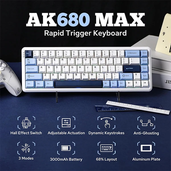 Ajazz ak680 max Blue White (Magnetic Switch) Wired