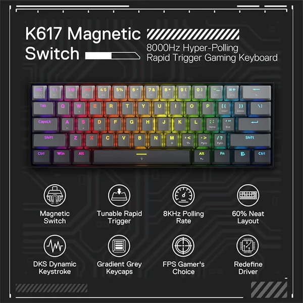 Redragon K617 FIZZ 60% Rapid Trigger Wired Magnetic Switch