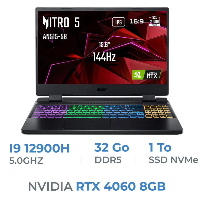 Acer Nitro 5 AN515-58-977A i9 12900H/32GB/1TB SSD/RTX4060 8GB/15.6'' 144Hz IPS