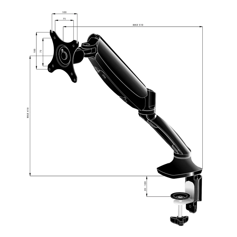 Support écran avec vérin gaz 1 moniteur - DS3001C-B1