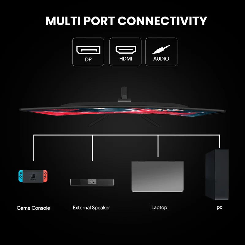 CRUA 24" 165Hz/180Hz Curved Gaming Monitor,FHD 1080P Computer Monitor,FreeSync,120% SRGB,Low Motion Blur-Black