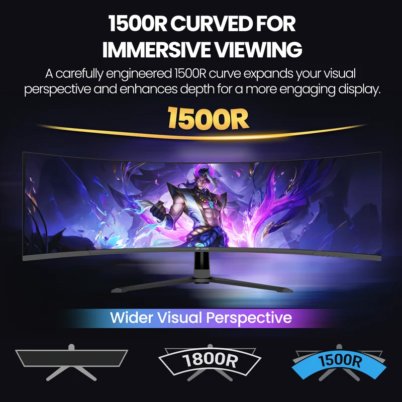 CRUA 45" DQHD 240Hz Ultrawide Curved Gaming Monitor, 1500R, FreeSync, Black 5120x1440 32:9 VA Screen, 120%sRGB, Built-In Speakers, HDMI 2.1/DP 1.4 and 100x100mm Wall Mount For Gaming, Editing and Work