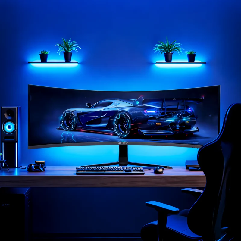 CRUA 45" DQHD 240Hz Ultrawide Curved Gaming Monitor, 1500R, FreeSync, Black 5120x1440 32:9 VA Screen, 120%sRGB, Built-In Speakers, HDMI 2.1/DP 1.4 and 100x100mm Wall Mount For Gaming, Editing and Work
