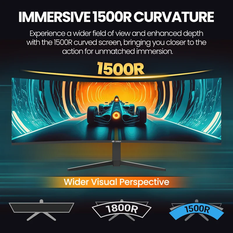 CRUA 49 Inch Ultra-Wide Curved Gaming Monitor | 120Hz | DQHD 5120x1440p | 1500R Curve | AMD FreeSync | Built-in Speakers | Wall Mount | HDMI & DP, Black