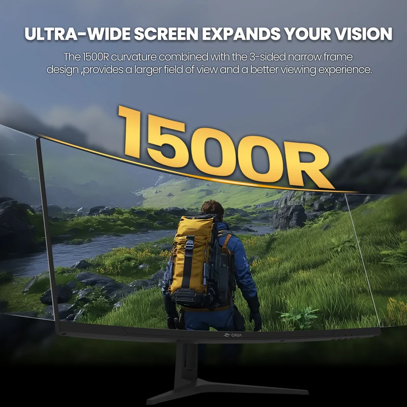 CRUA 34 Inch Curved Gaming Monitor, 21:9 WQHD 3440x1440 165Hz/144Hz 1500R Ultrawide Computer Monitor Support Freesync, PIP/PBP, 120% sRGB, HDMI 2.0 & DP 1.4, Wall Mountable/Tilt Adjustable-Black