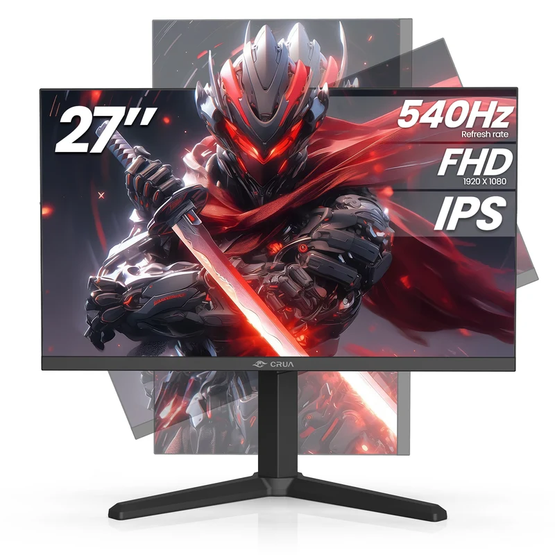 CRUA 27” 540Hz Gaming Monitor, IPS FHD(1920x1080P), AMD FreeSync, 120% sRGB, Height/Pivot/Rotating/Tilt Adjustable Vertical Monitor, HDMI 2.1 + DP 1.4, Wall Mount Install-Black