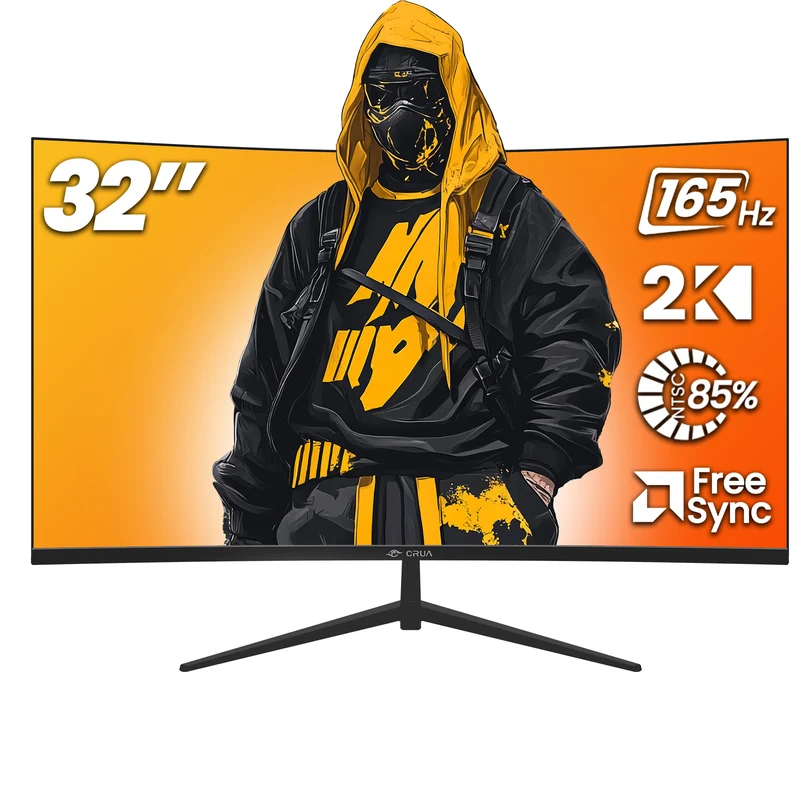 CRUA 32" Curved Gaming Monitor, 2K QHD 2560x1440P, 144Hz/165Hz Computer Monitors, 120% sRGB, FreeSync, Low Blue Light, 1800R VA Screen, HDMI 1.4/DP 1.2, Wall Mountable - Black