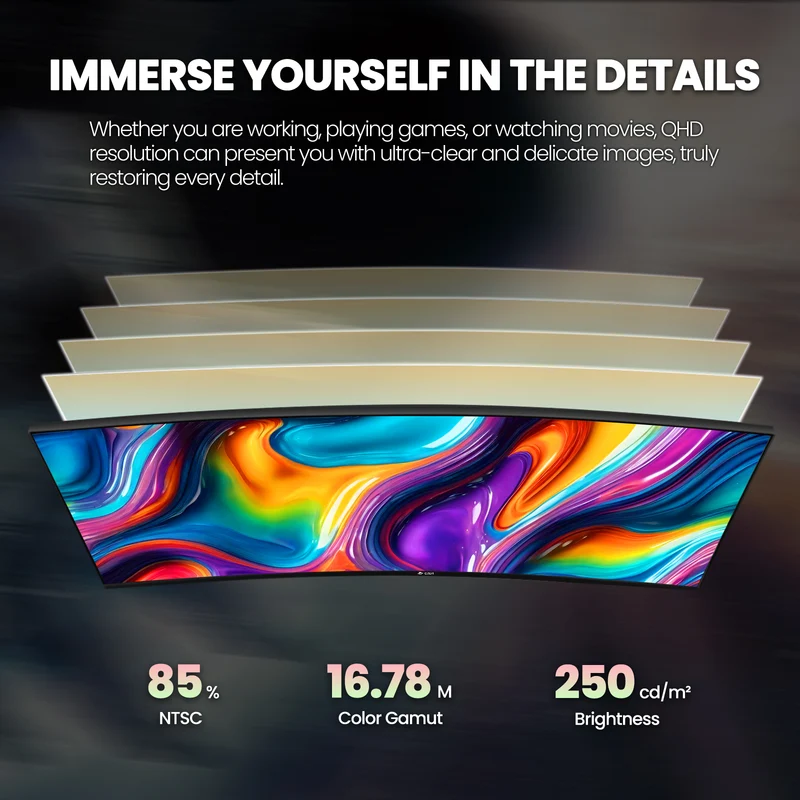 CRUA 32" Curved Gaming Monitor, 2K QHD 2560x1440P, 144Hz/165Hz Computer Monitors, 120% sRGB, FreeSync, Low Blue Light, 1800R VA Screen, HDMI 1.4/DP 1.2, Wall Mountable - Black