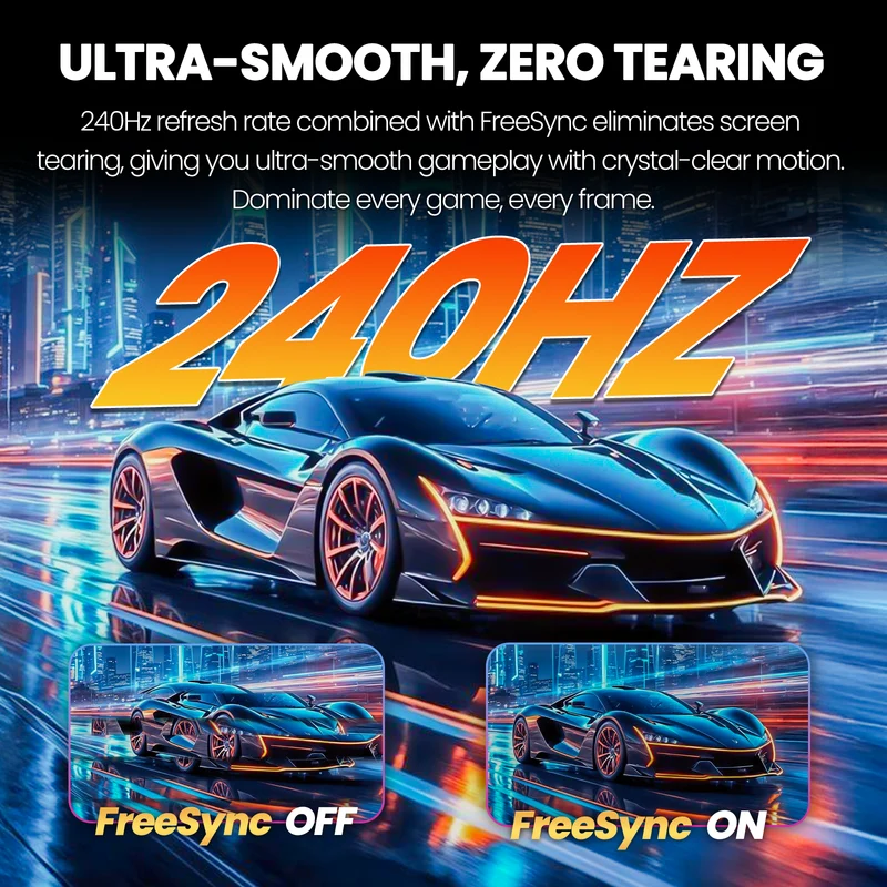 CRUA 24” 240Hz Gaming Monitor, Curved FHD 1920 x 1080P, Support 120% sRGB, AMD FreeSync, Low Motion Blur, Wall Mount Installs Compatible, for Office and Games(HDMI 2.0 & DP 1.4) – Black