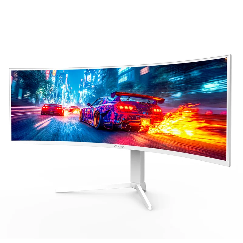 CRUA 49" White Curved Monitor | DQHD(5120 * 1440), 120Hz, 1500R, 32:9, AMD FreeSync, 120% sRGB, Height Adjustable Ultra-Wide Screen Computer Monitors, HDMI 2.1 & DP 1.4, Wall Mount Install