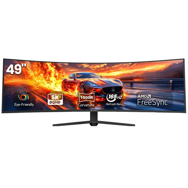 CRUA 49" Curved Gaming Monitor | DQHD(5120 * 1440), 144Hz/165Hz, 1500R, 32:9, AMD FreeSync, 120% sRGB, Height Adjustable Ultra-Wide Screen Monitors, HDMI 2.1 & DP 1.4, Wall Mount Install- Black